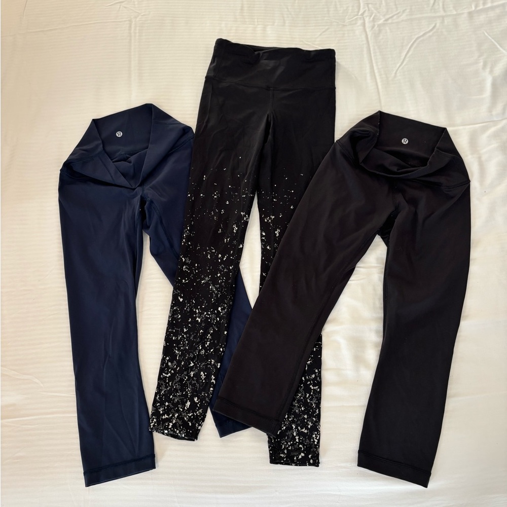 Lululemon Black and Navy Leggings - Set of 3 pairs YOUTH L (measurements below)